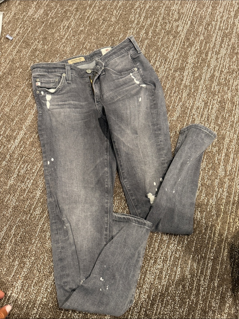 Ag Adriano Goldschmied Gray Skinny Jeans with White Paint Accents